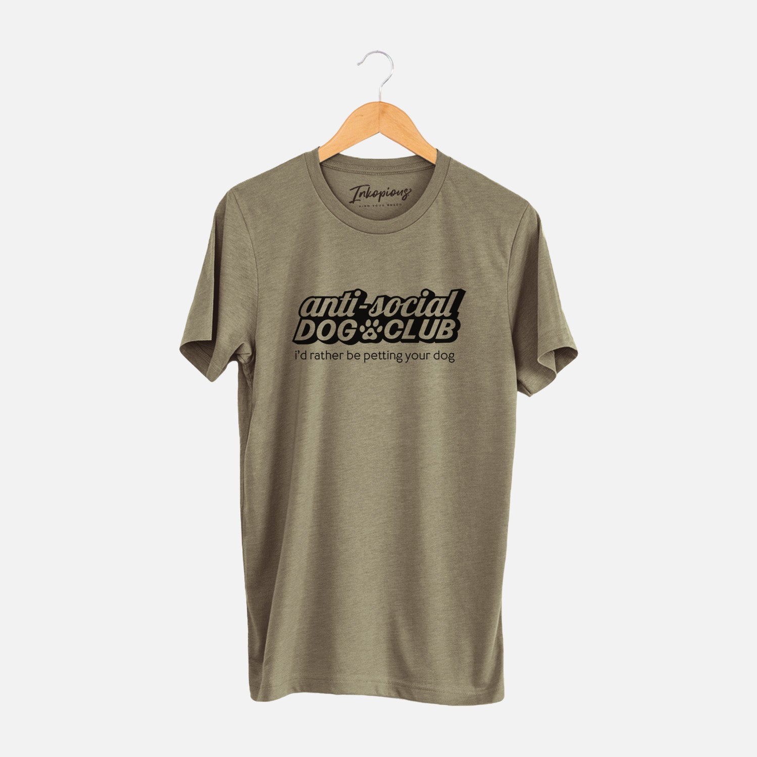 'Anti Social Dog Club' design on an Olive Unisex crewneck