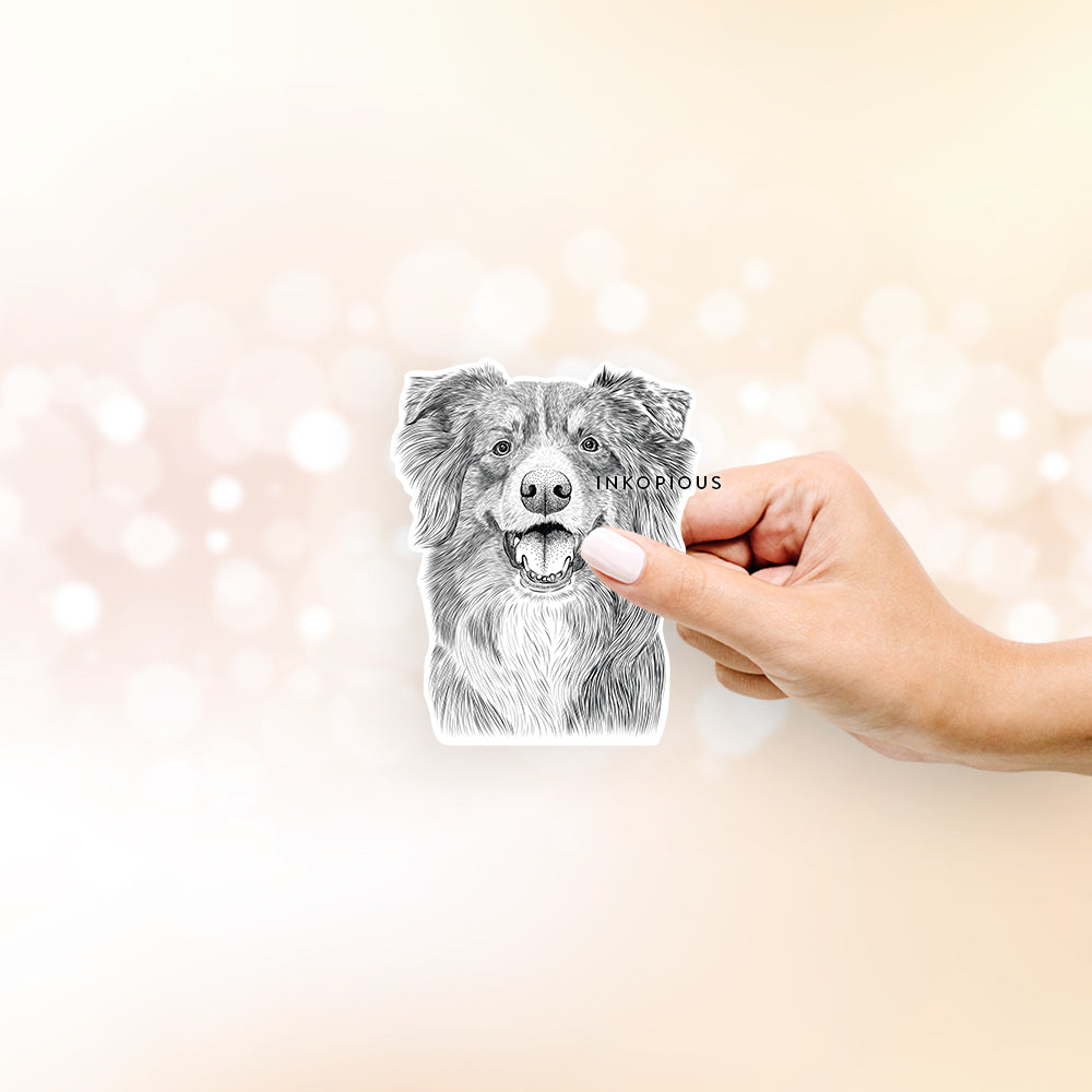 Hand-drawn sketch of Aussie Parker the Australian Shepherd on an AParker decal sticker