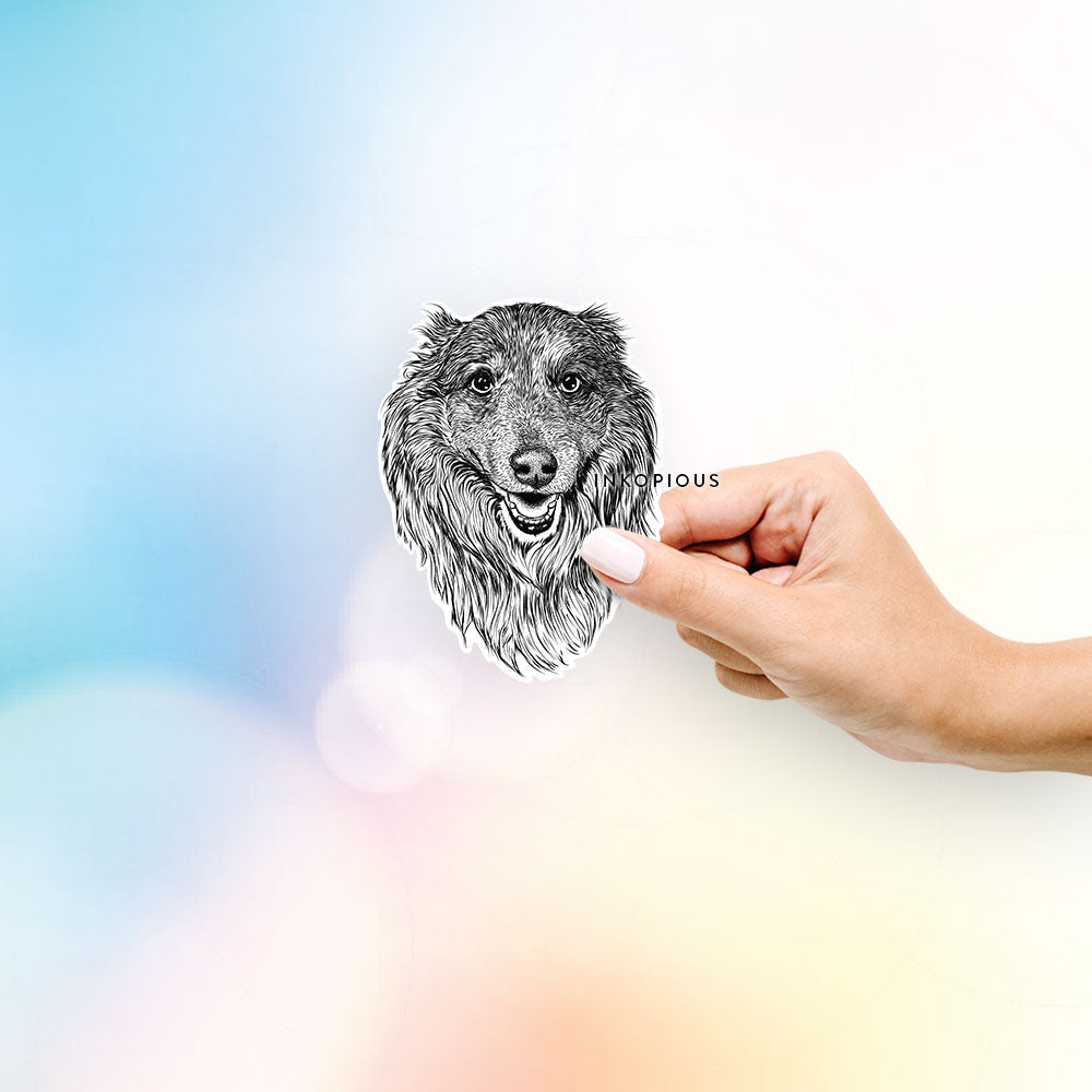 Hand-drawn sketch of Addie the Mixed Breed on a decal sticker