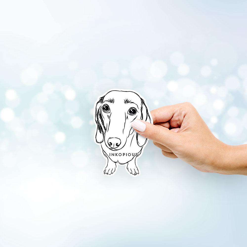 Hand-drawn sketch of Annabelle the Dachshund on a decal sticker