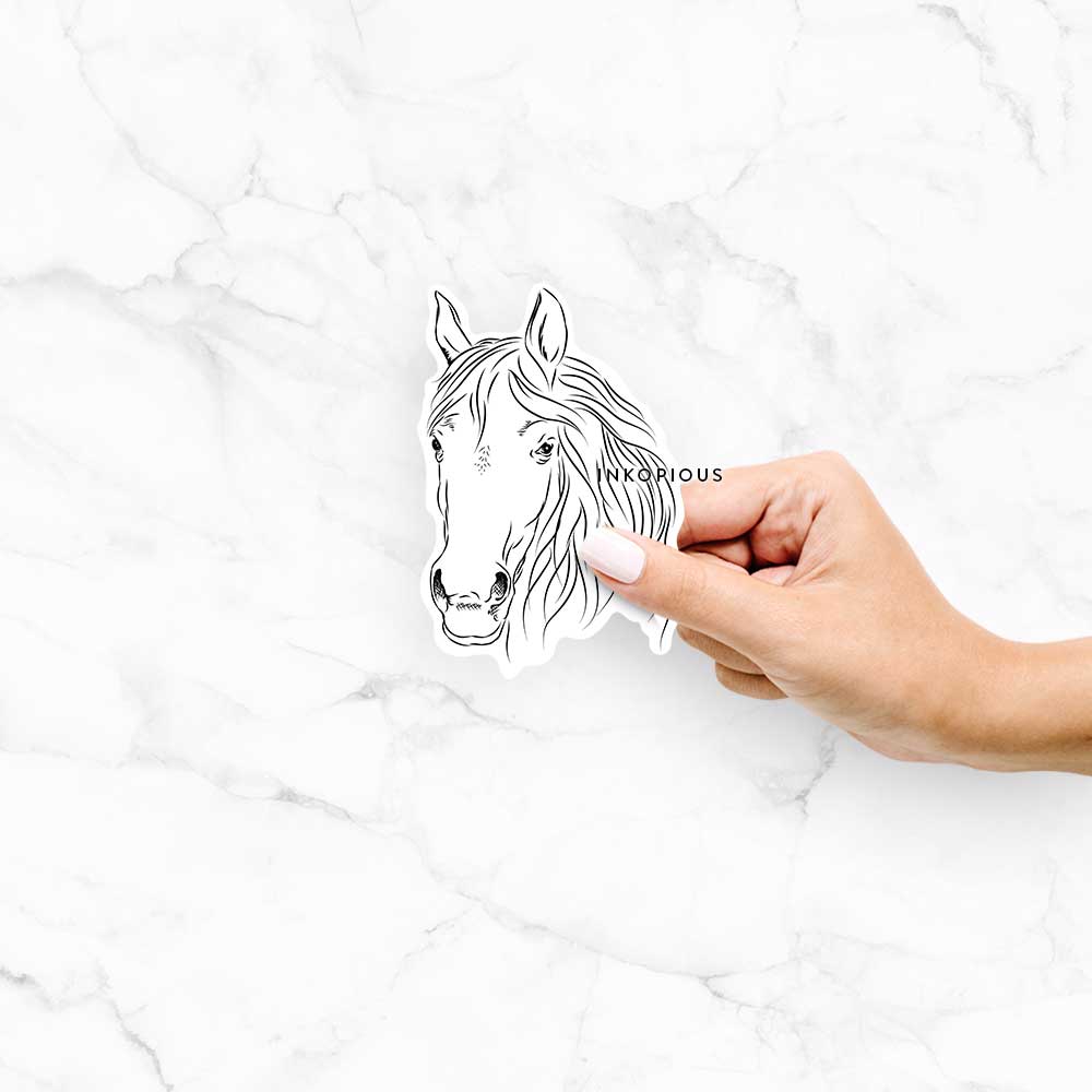 Hand-drawn sketch of Aria the Horse on a decal sticker