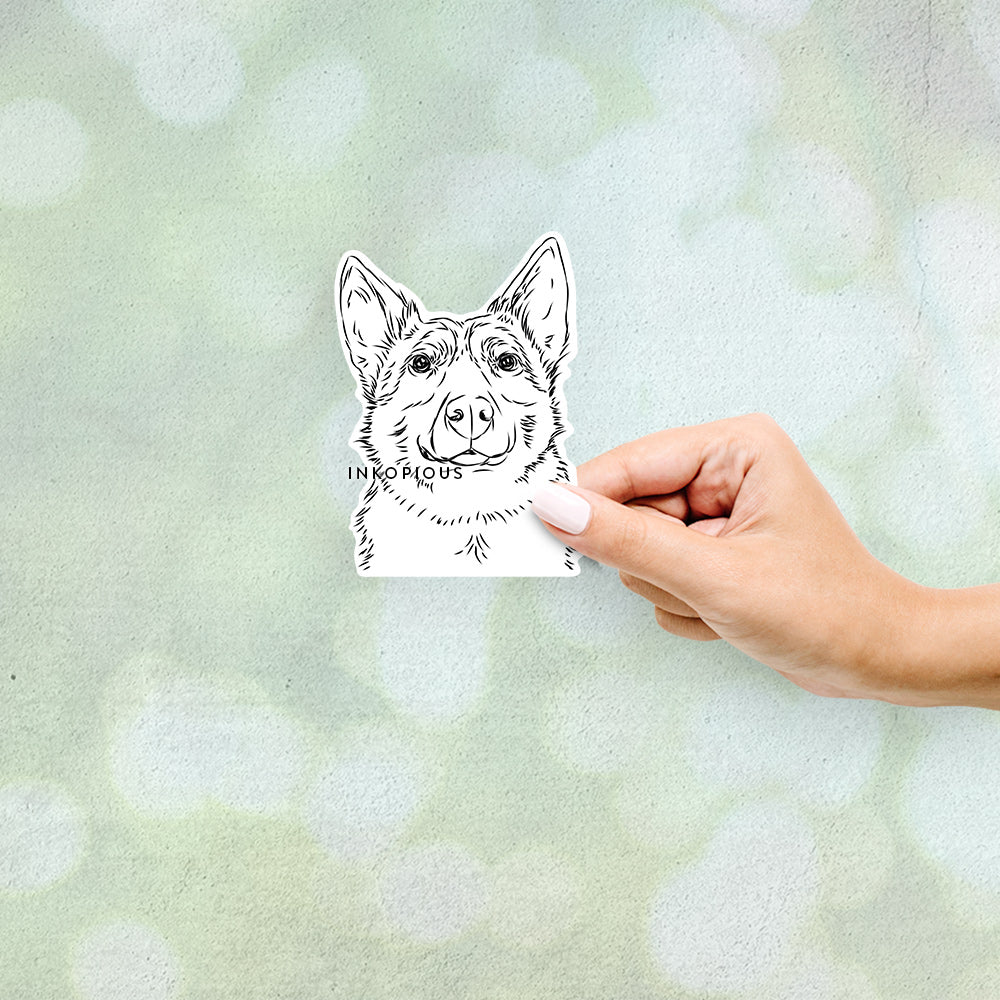 Hand-drawn sketch of Austin the Heeler on a decal sticker
