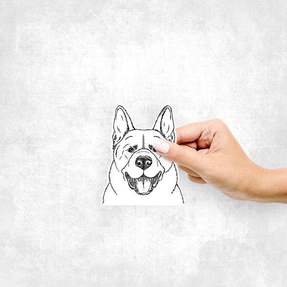 Hand-drawn sketch of Baku the Akita on a decal sticker