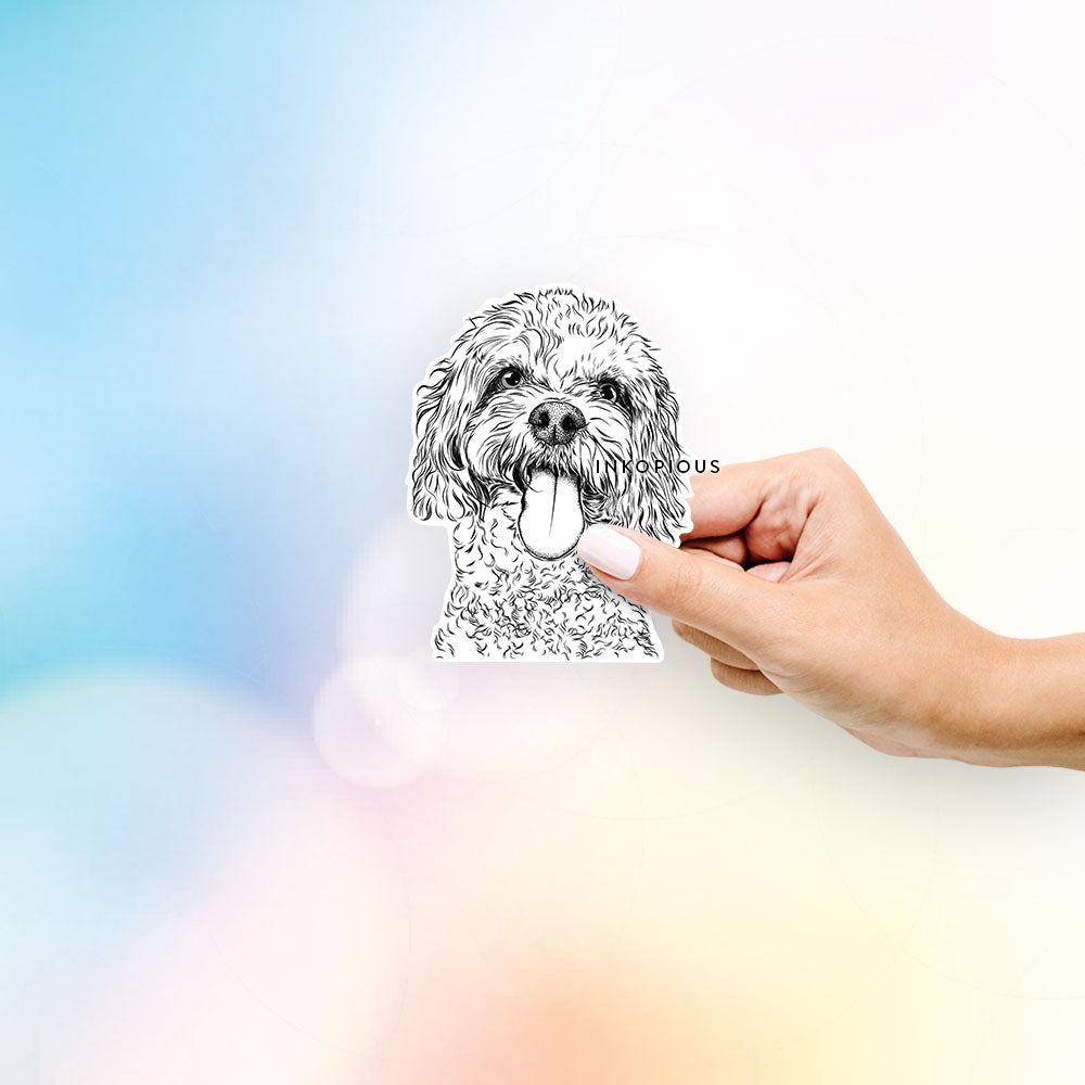 Hand-drawn sketch of Barney the Cavachon on a decal sticker