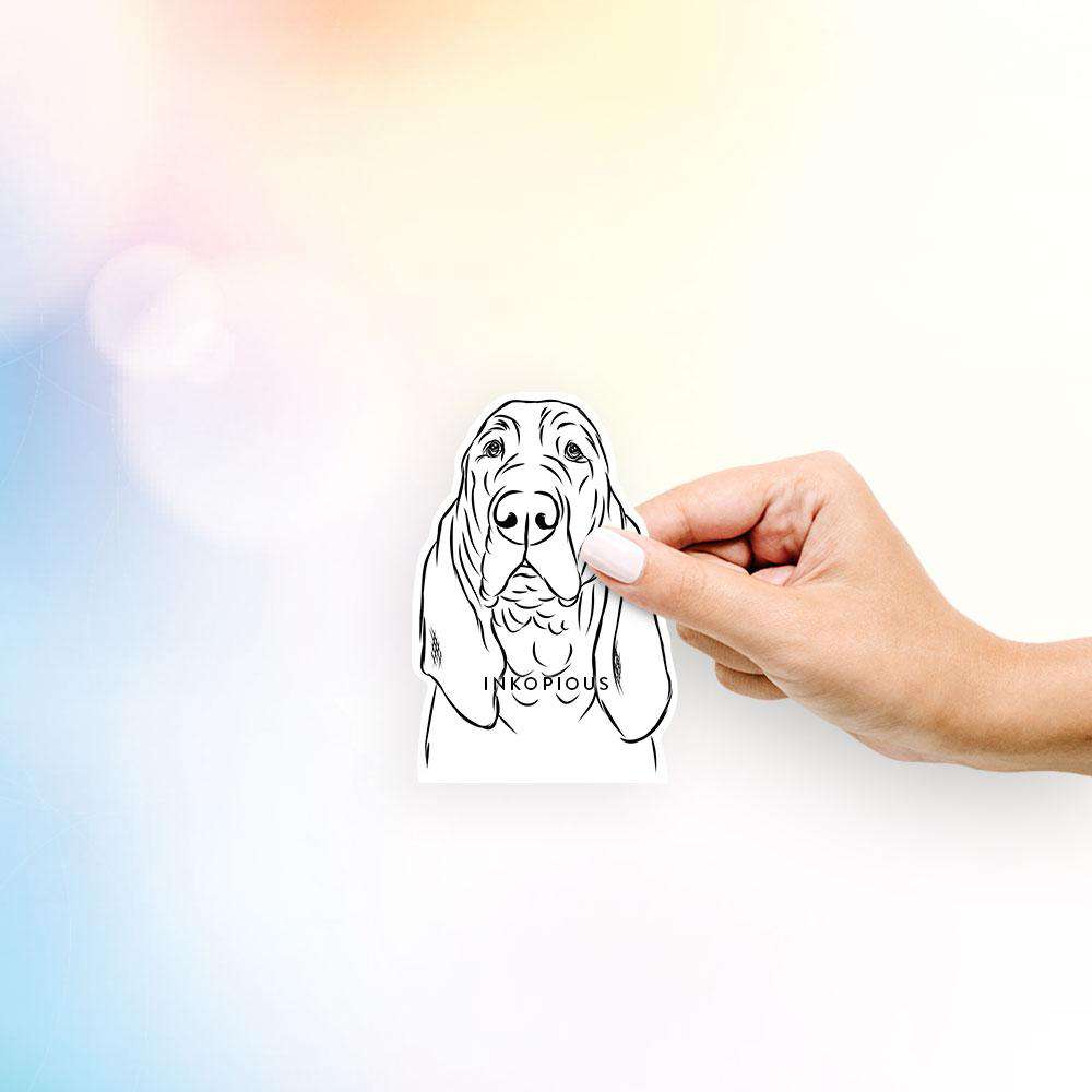 Hand-drawn sketch of Baron the Bloodhound on a decal sticker