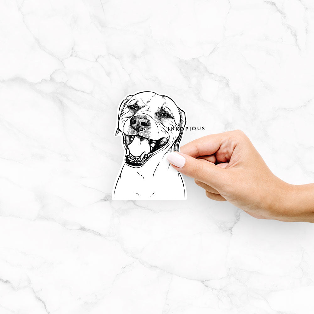Hand-drawn sketch of Beemer the Boxer Pitbull Mix on a Beemer Boxer Pit decal sticker
