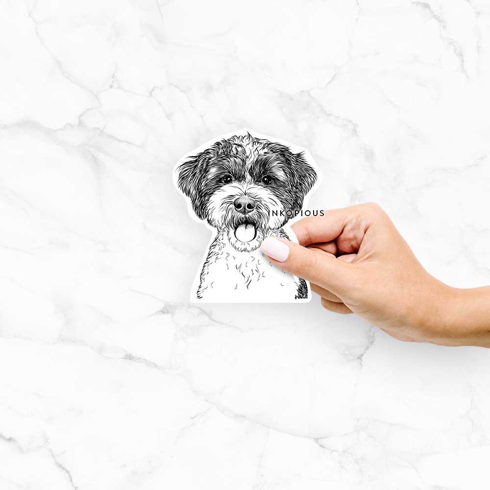 Hand-drawn sketch of Bella the Cockapoo on a Bella Cockapoo decal sticker