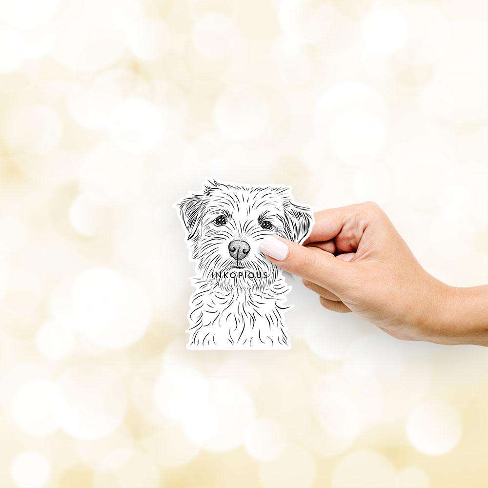 Hand-drawn sketch of Benjamin the Border Terrier on a decal sticker