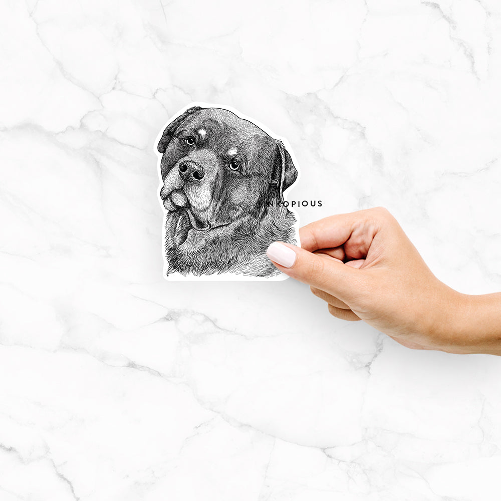 Hand-drawn sketch of Bender the Rottweiler on a Bender Rottweiler decal sticker