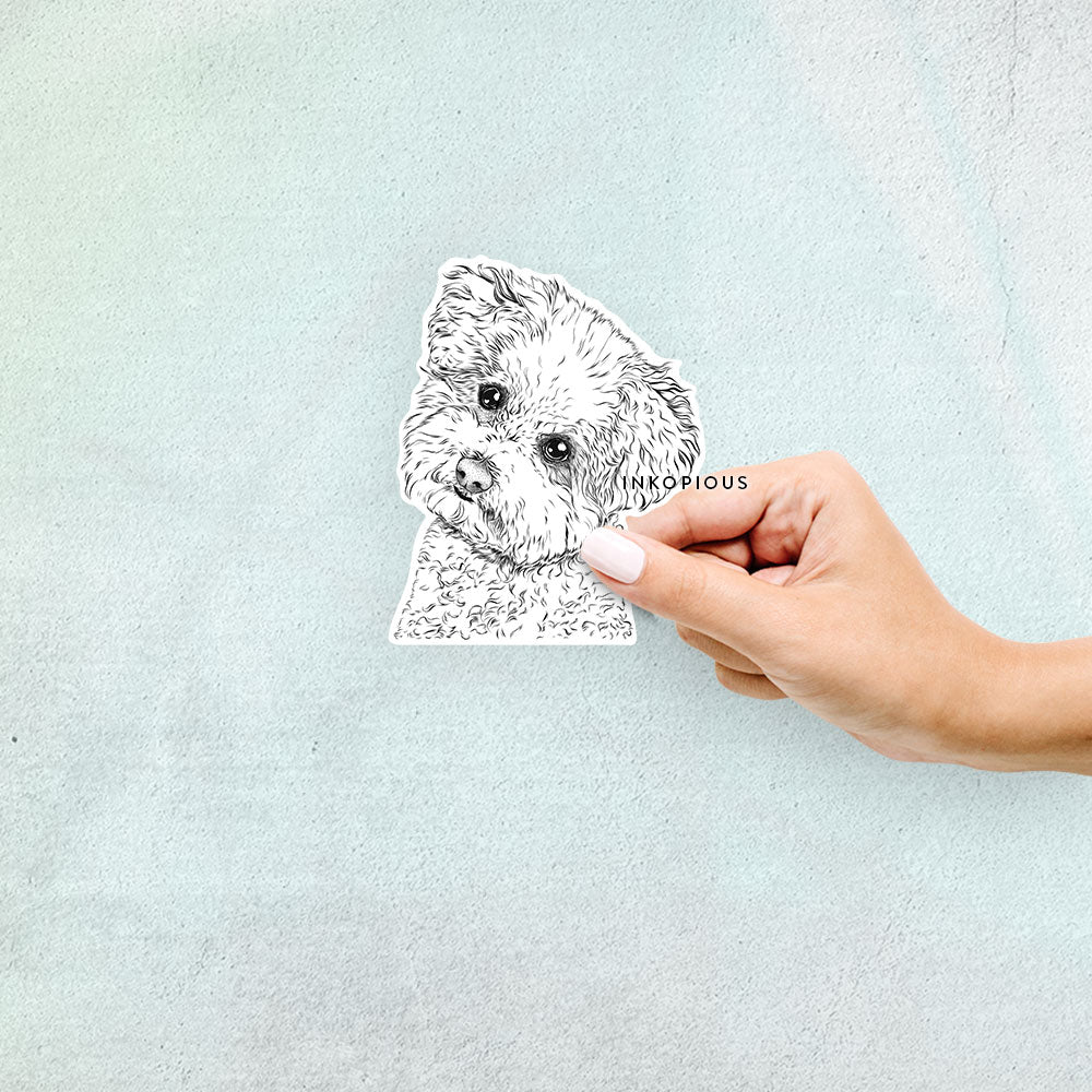 Hand-drawn sketch of Bento the Bolognese on a decal sticker