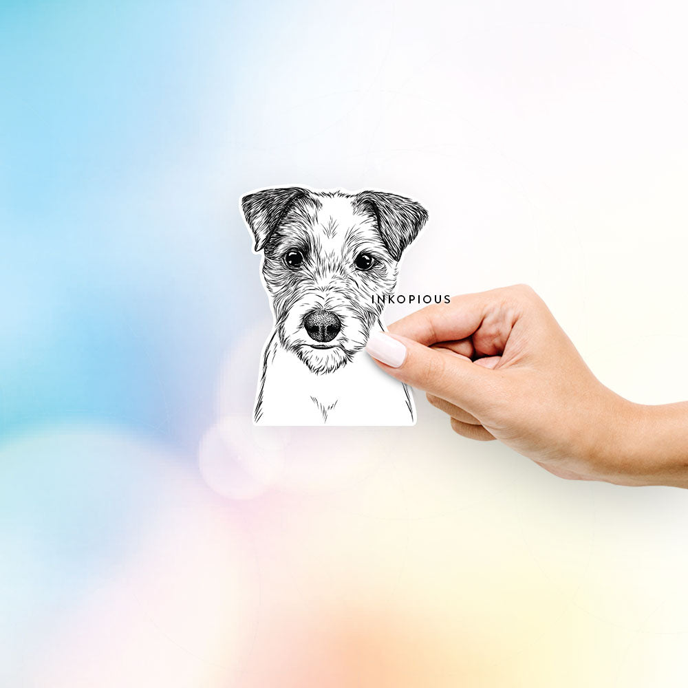 Hand-drawn sketch of Bogart the Parsons Russell Terrier on a decal sticker