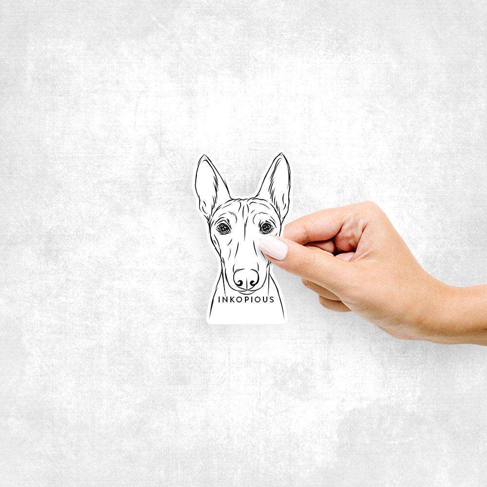 Hand-drawn sketch of Bonsai the Basenji on a decal sticker