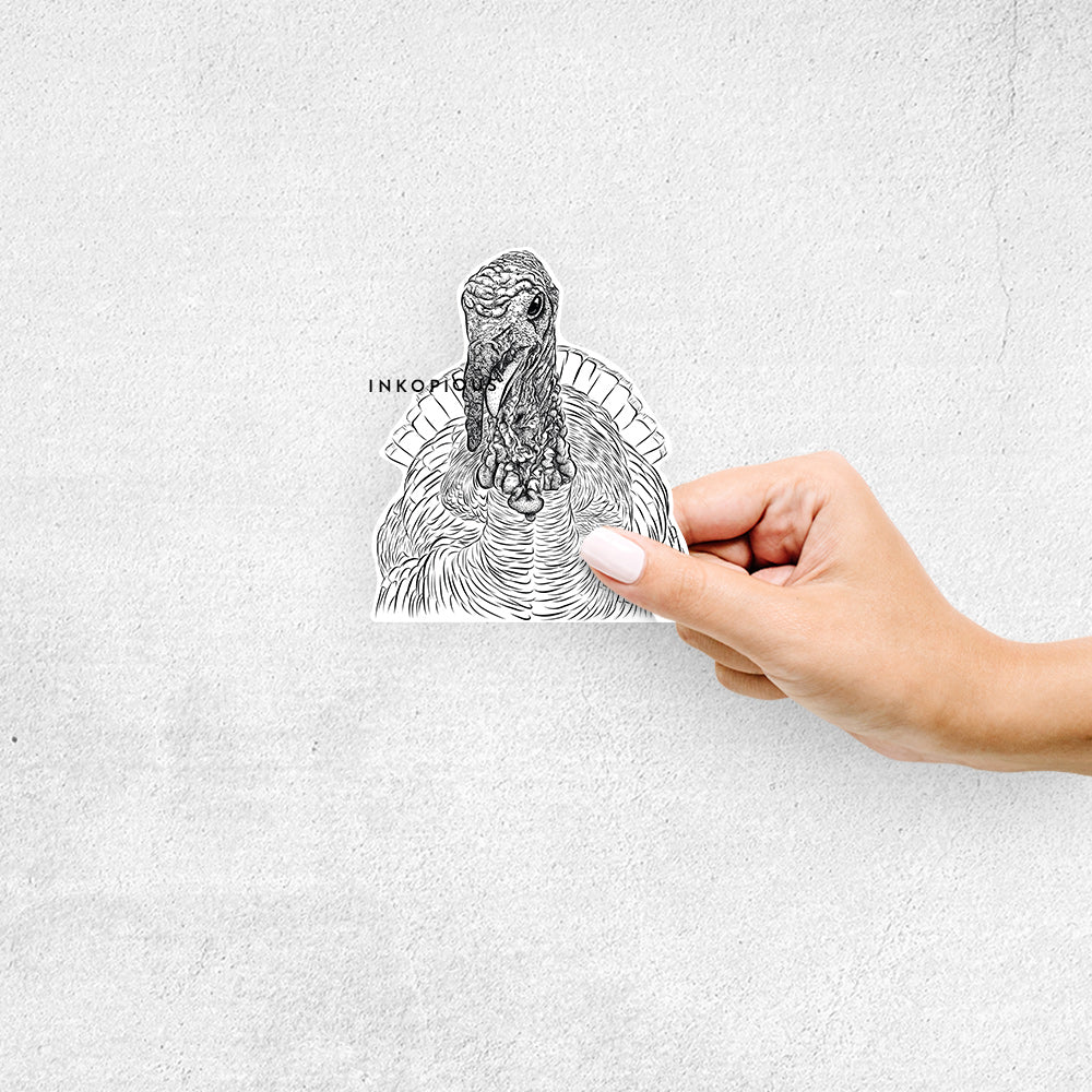 Hand-drawn sketch of Brady the Turkey on a decal sticker