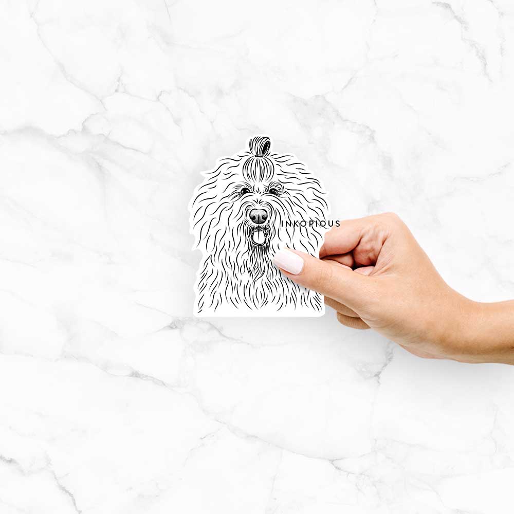 Hand-drawn sketch of Brody the Old English Sheepdog on a Brody Old English Sheepdog decal sticker