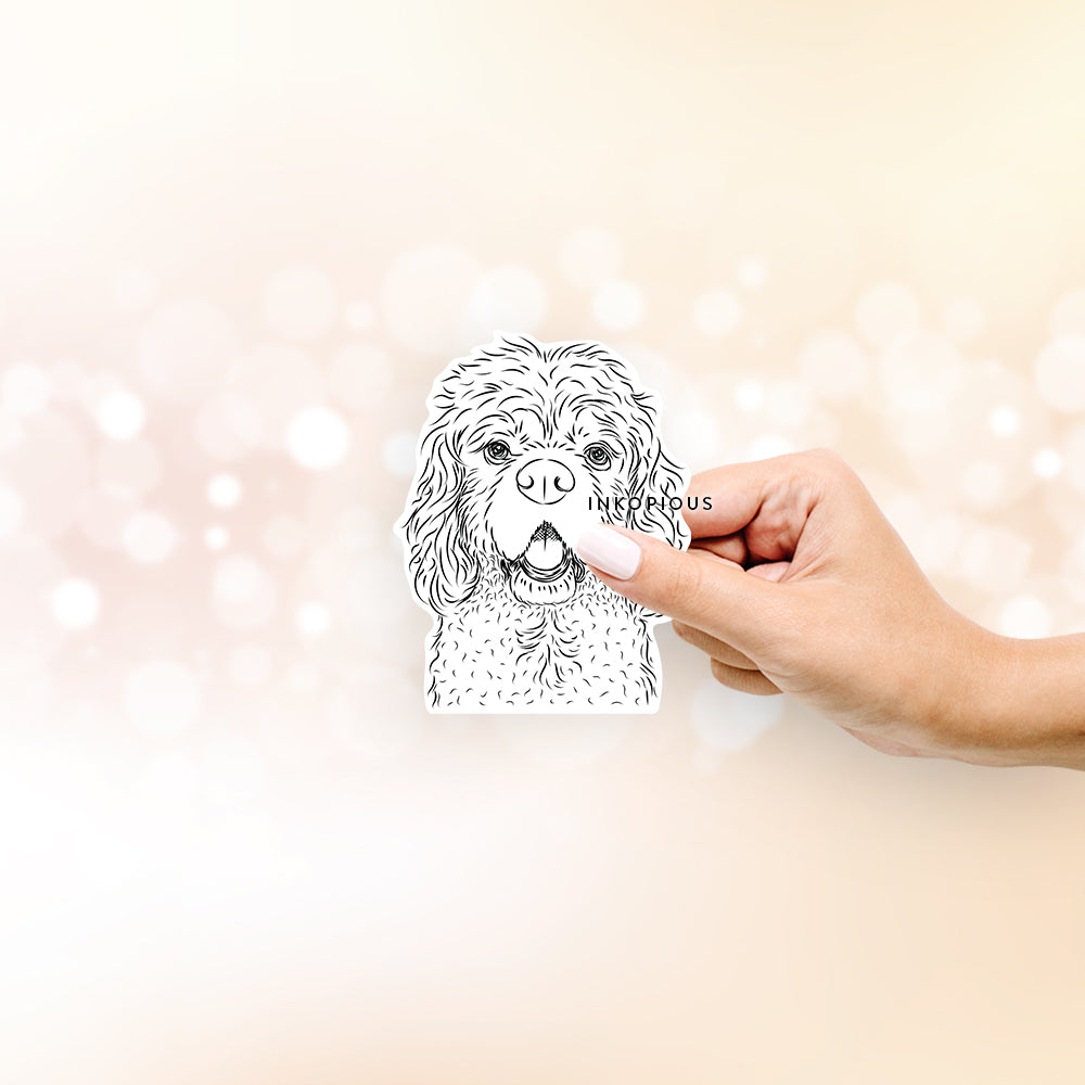 Hand-drawn sketch of Casey the American Cocker Spaniel on a decal sticker