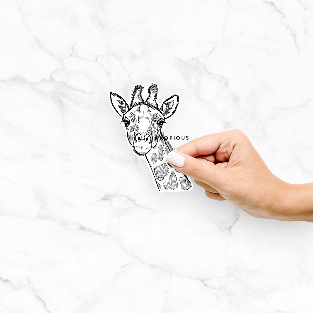 Hand-drawn sketch of Cedrick the Giraffe on a Cedrick Giraffe decal sticker