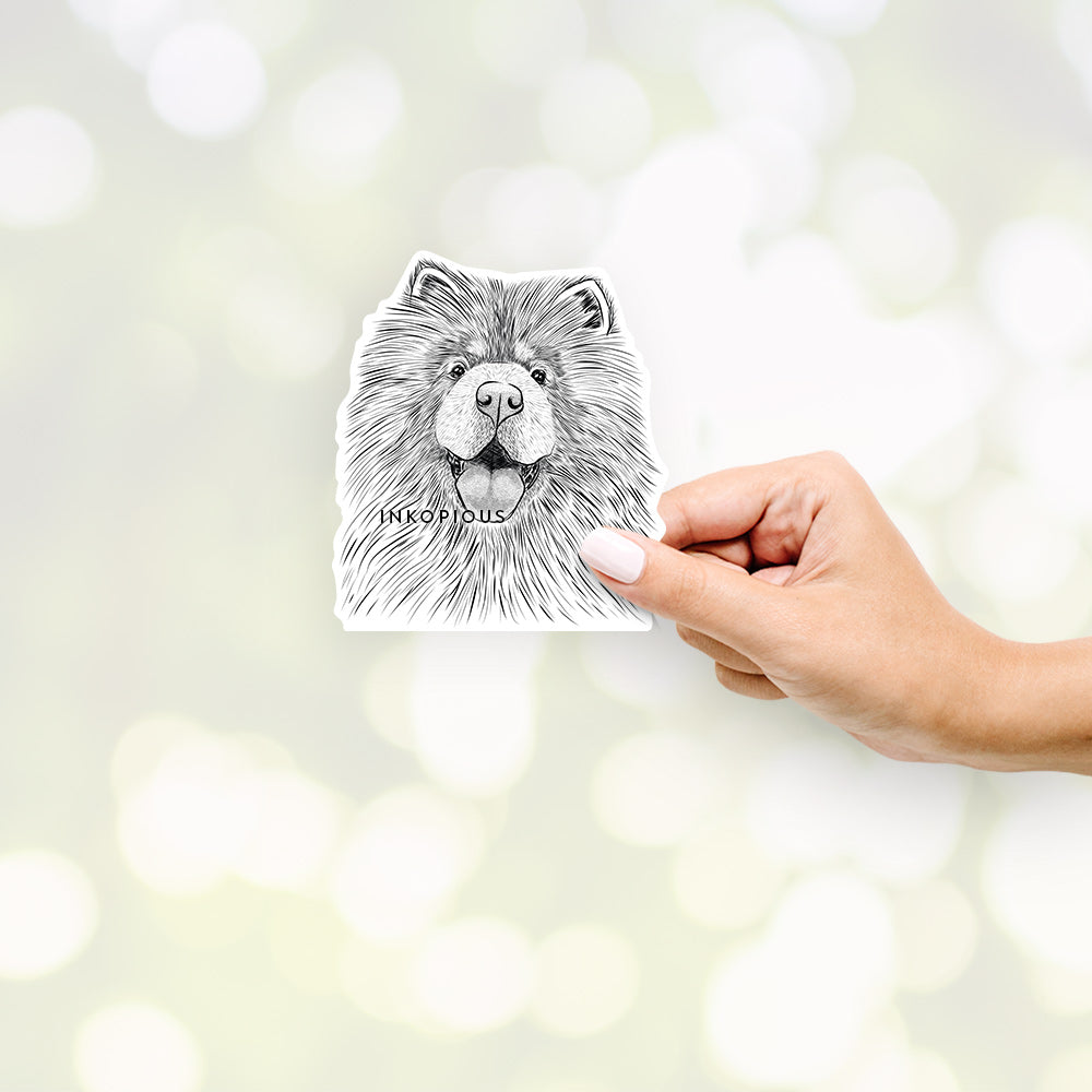 Hand-drawn sketch of Charming Charlie the Chow Chow on a Charm Charlie decal sticker