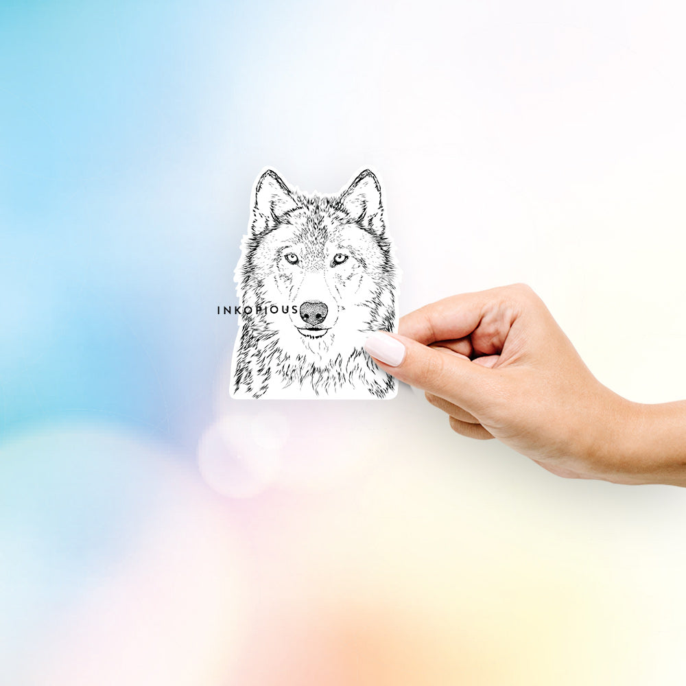 Hand-drawn sketch of Django the Grey Wolf on a decal sticker