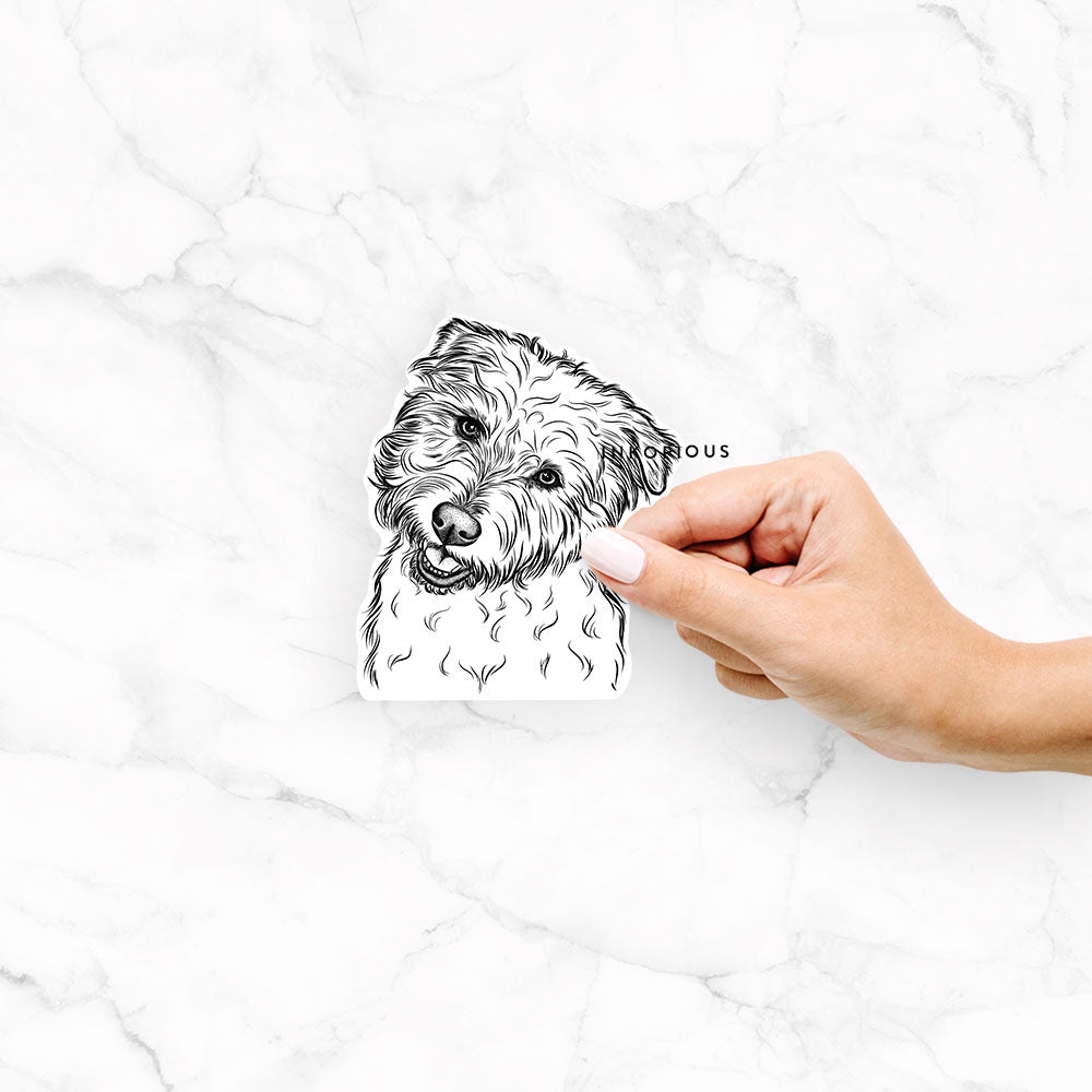 Hand-drawn sketch of Duffy the Glen of Imaal Terrier on a Duffy Glenof Imaal decal sticker