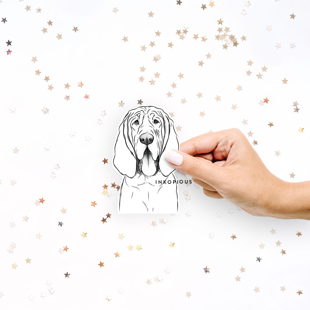 Hand-drawn sketch of Earl the Bloodhound on a decal sticker