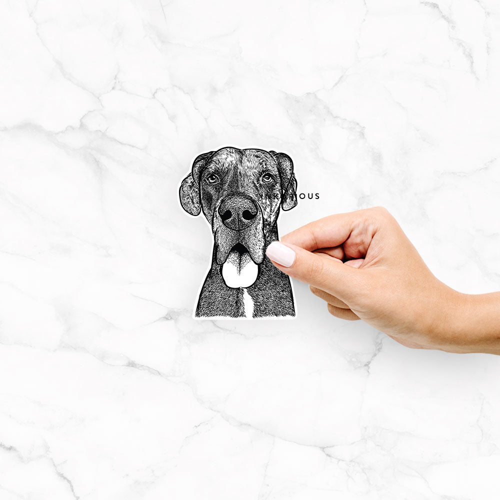 Hand-drawn sketch of Eli the Great Dane on an Eli Great Dane decal sticker
