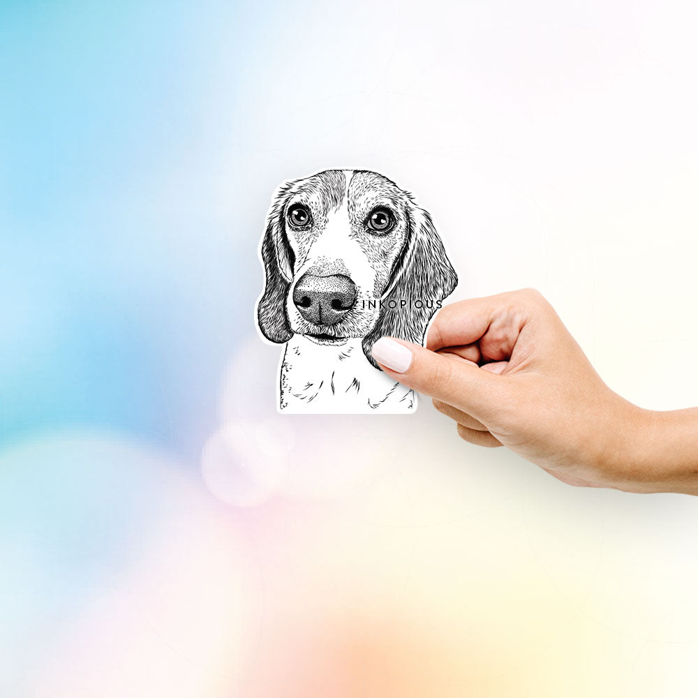 Hand-drawn sketch of Elvis the Beagle on a decal sticker