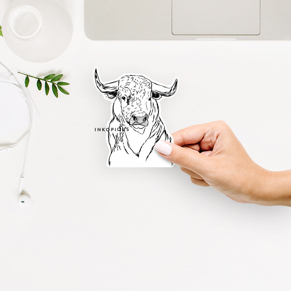 Hand-drawn sketch of Ferdinand the Bull on a decal sticker