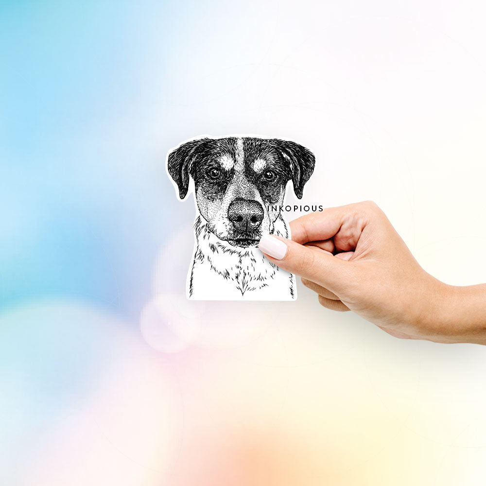 Hand-drawn sketch of Gertrude the Mixed Breed on a decal sticker