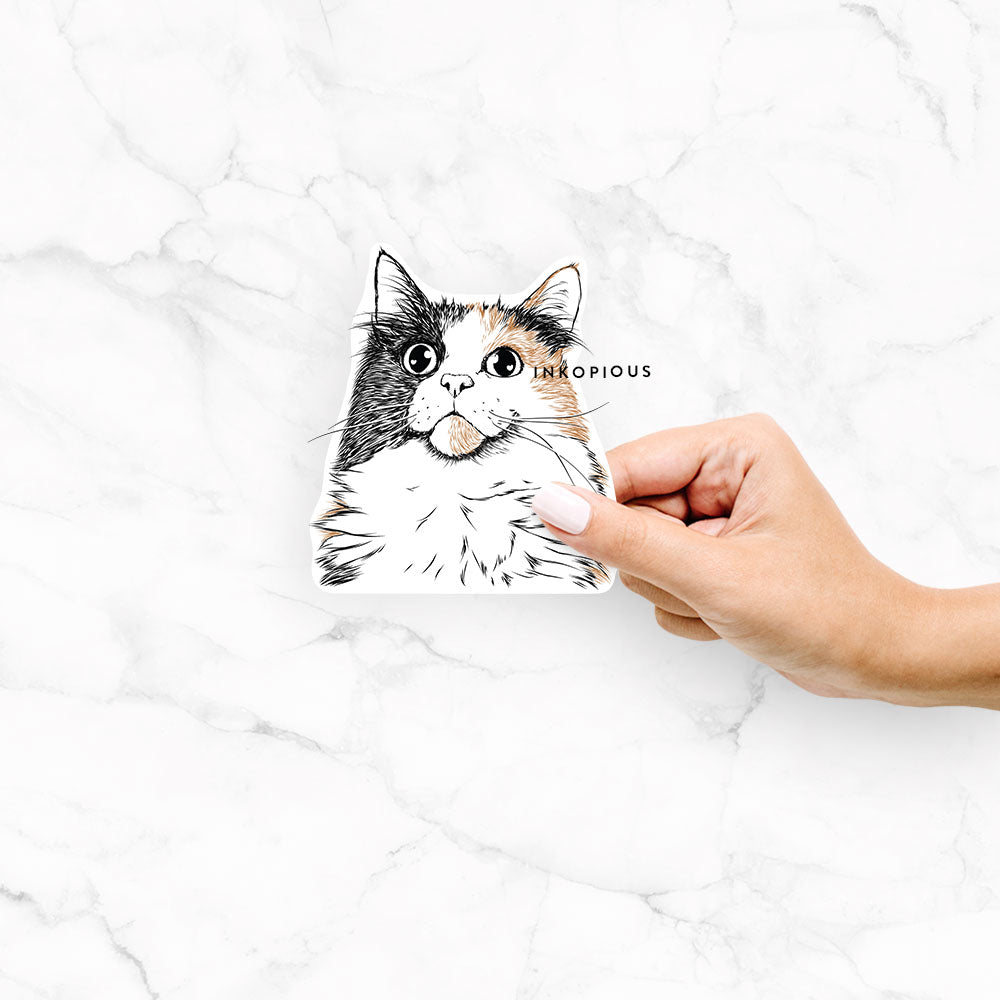Hand-drawn sketch of Greta the Calico Cat on a Greta Calico Cat decal sticker
