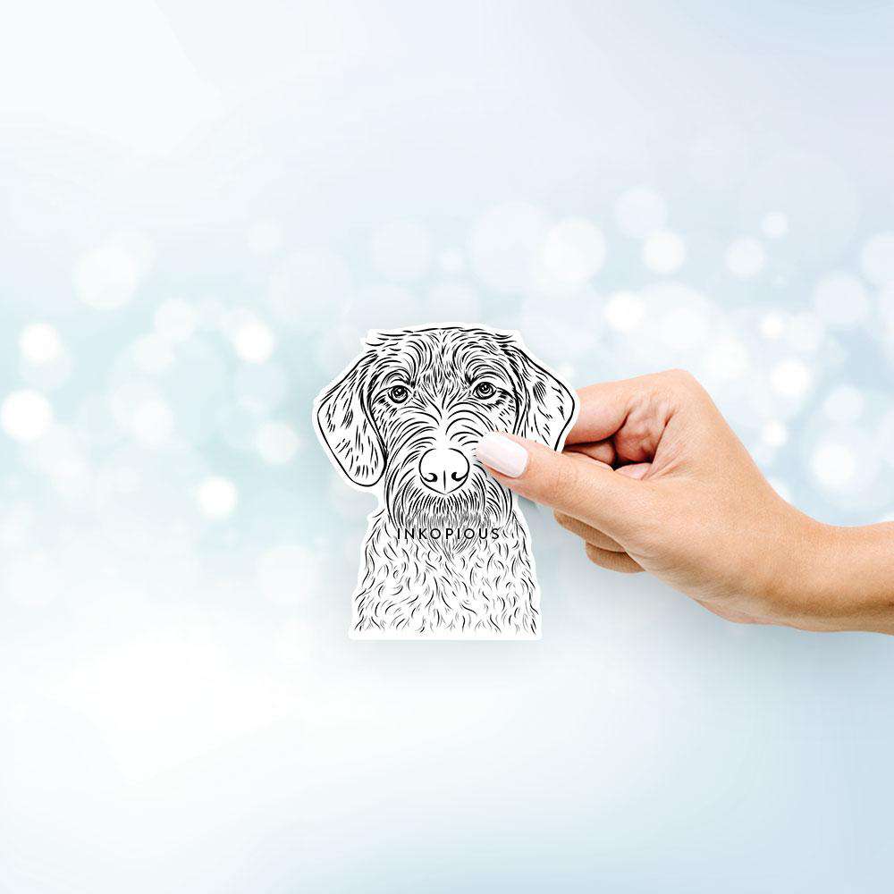 Hand-drawn sketch of Gus the German Wirehaired Pointer on a GWP decal sticker