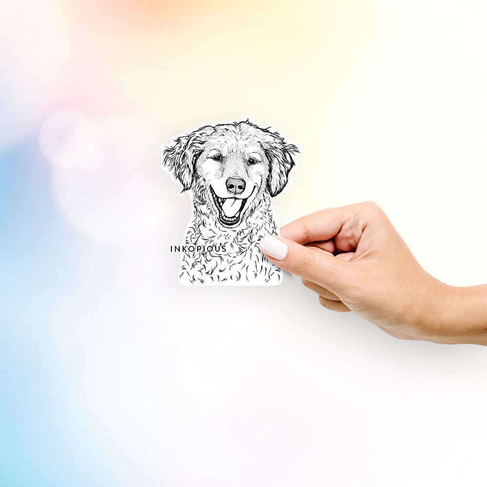 Hand-drawn sketch of Happy Otis the Miniature Goldendoodle on a Sticker decal sticker