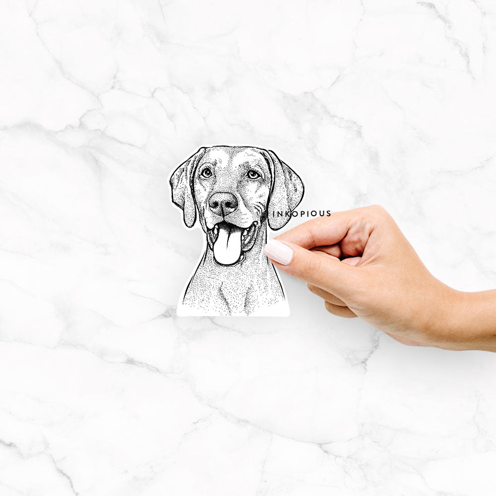 Hand-drawn sketch of Harper the Vizsla on a Harper Vizsla decal sticker