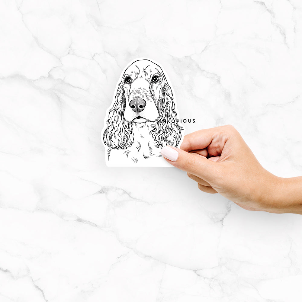 Hand-drawn sketch of Henry the English Cocker Spaniel on a Henry Eng Cocker decal sticker
