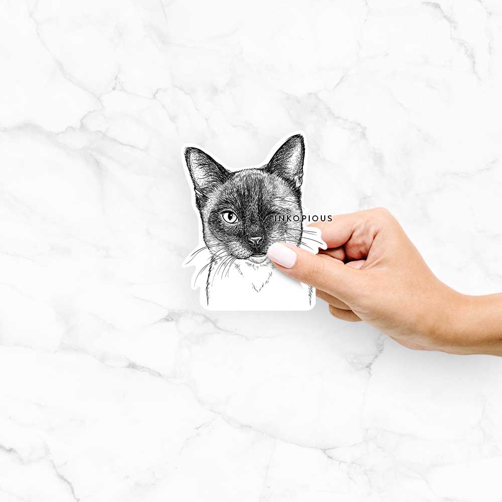 Hand-drawn sketch of Hoggle the Siamese Cat on a Hoggle Siamese decal sticker