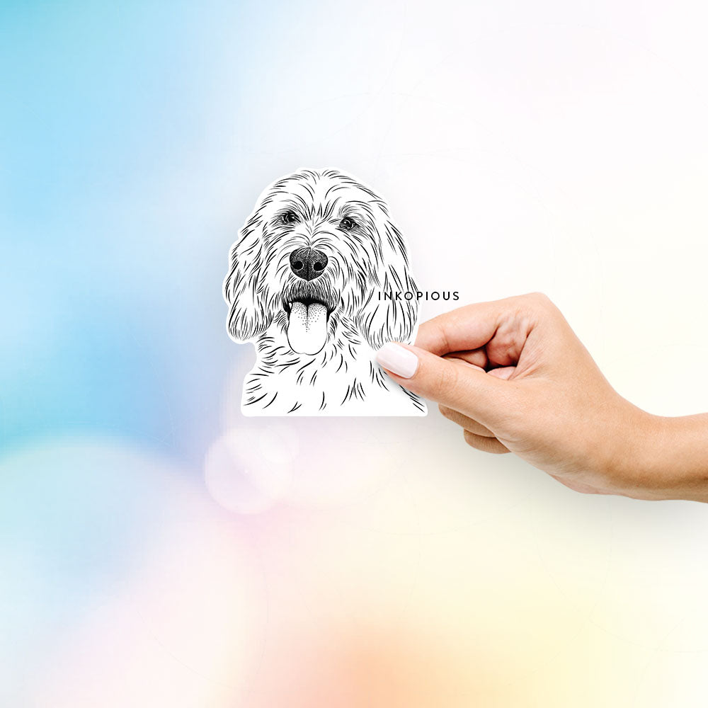 Hand-drawn sketch of Homer the Grand Basset Griffon Vendeen on a decal sticker