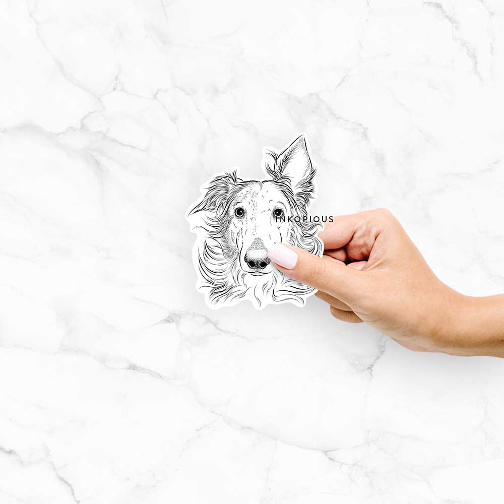 Hand-drawn sketch of Jasha the Borzoi on a Jasha Borzoi decal sticker