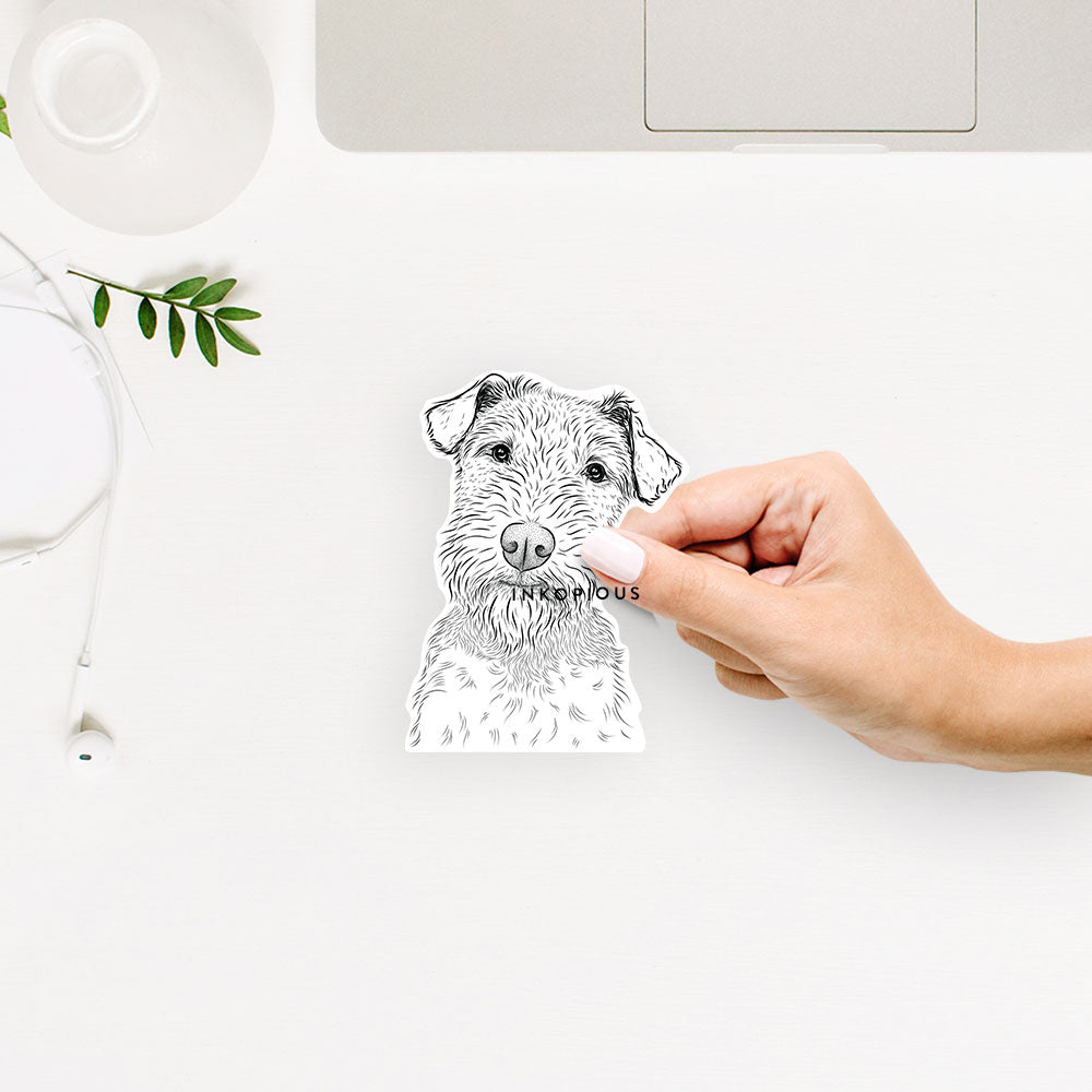 Hand-drawn sketch of Kiara the Welsh Terrier on a decal sticker