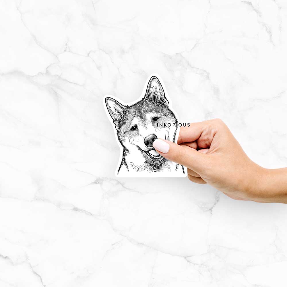 Hand-drawn sketch of Koby the Shiba Inu on a Koby Shiba decal sticker
