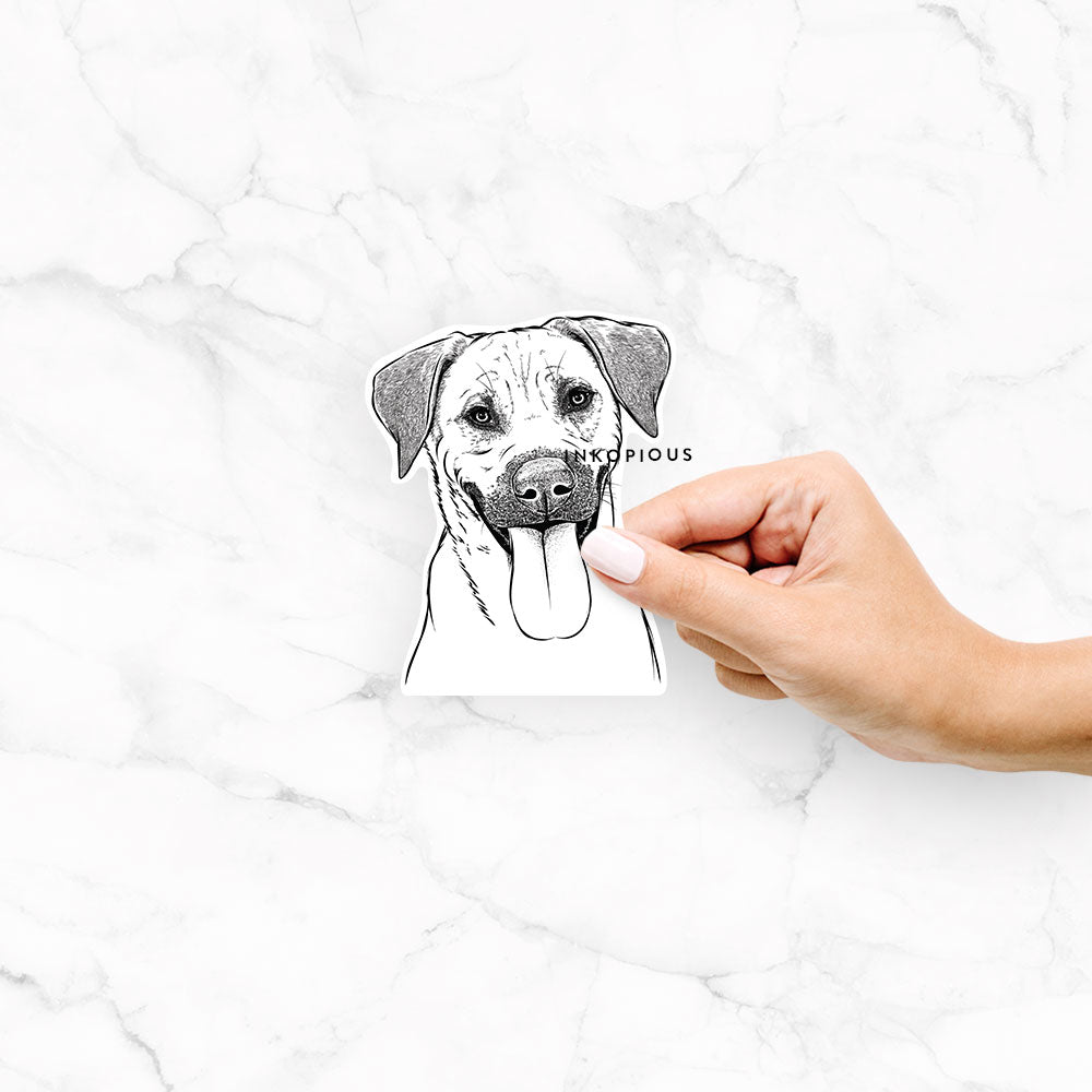 Hand-drawn sketch of Koda the Black Mouth Cur on a Koda Black Mouth Cur decal sticker