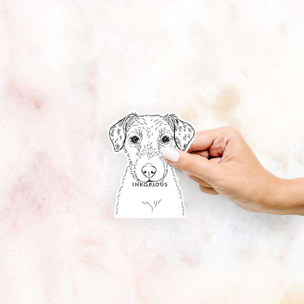 Hand-drawn sketch of Kozmo the Jack Russell Terrier on a JRT decal sticker
