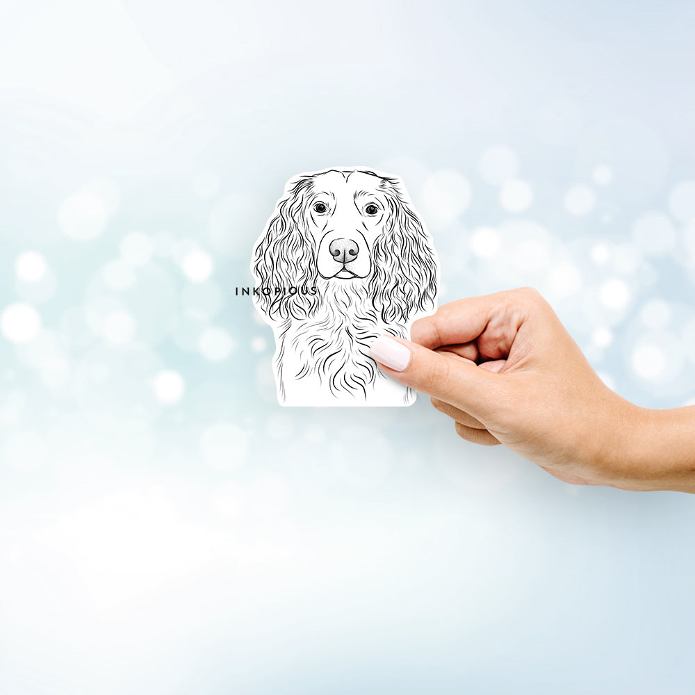 Hand-drawn sketch of Landry the Boykin Spaniel on a decal sticker