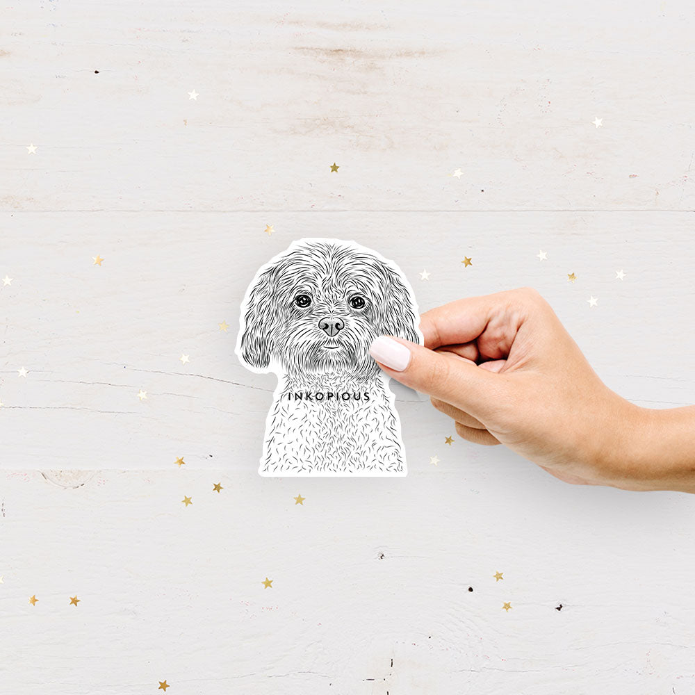Hand-drawn sketch of Lane the Lhasa Apso on a decal sticker