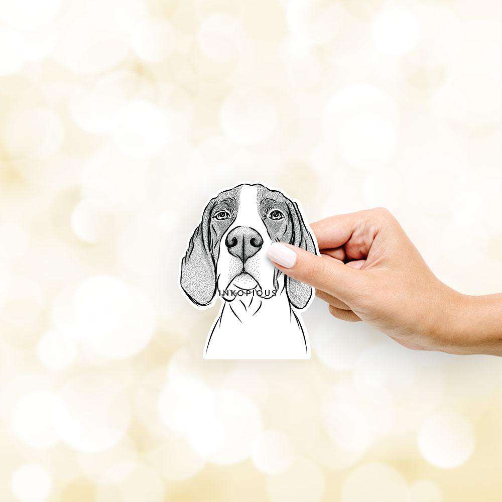 Hand-drawn sketch of Liam the English Pointer on a decal sticker