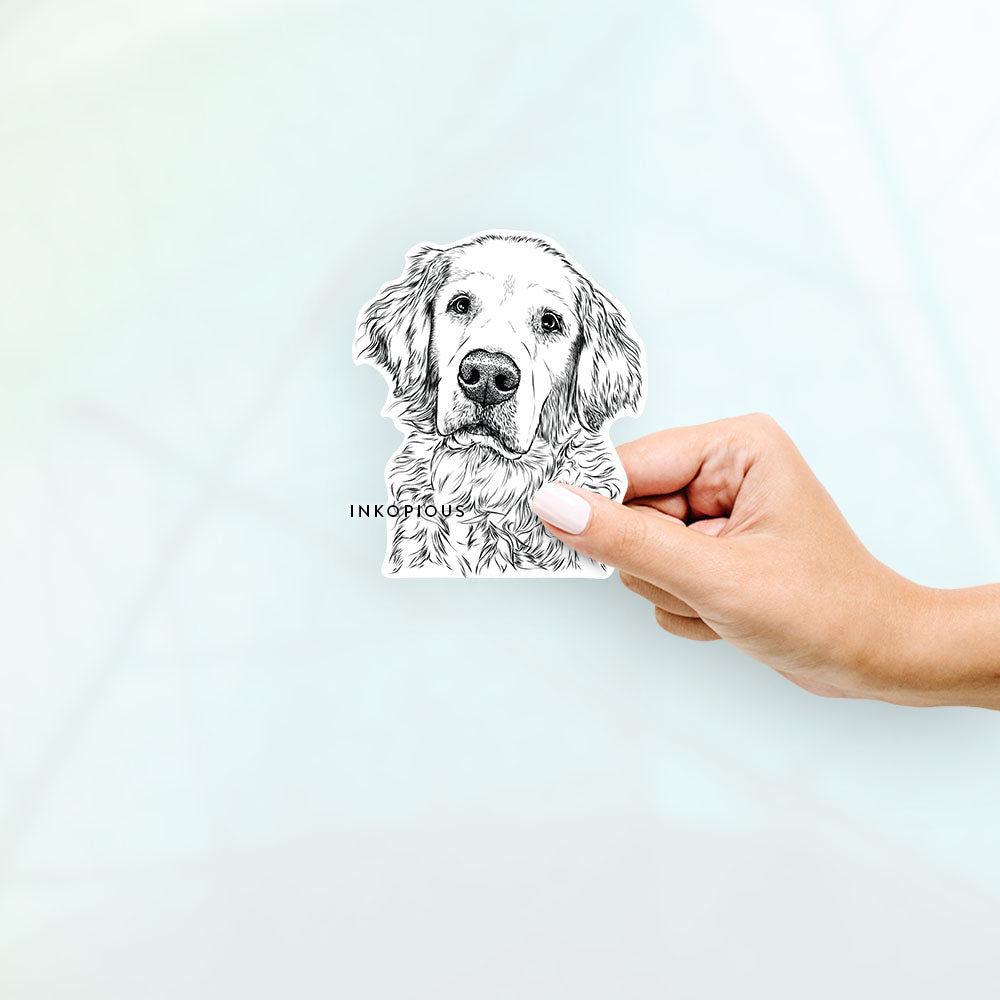 Hand-drawn sketch of Loganator the Golden Retriever on a Sticker decal sticker