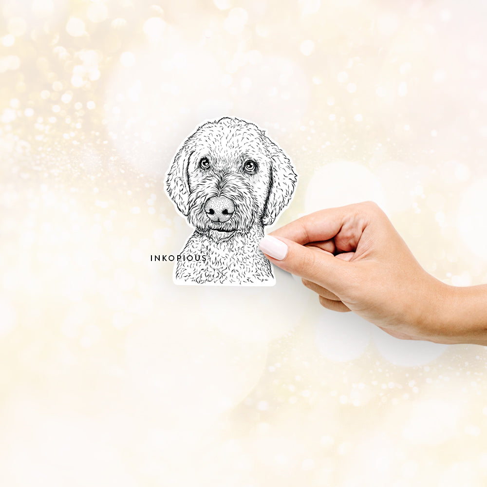 Hand-drawn sketch of Lucy Boo the Goldendoodle on a Sticker decal sticker