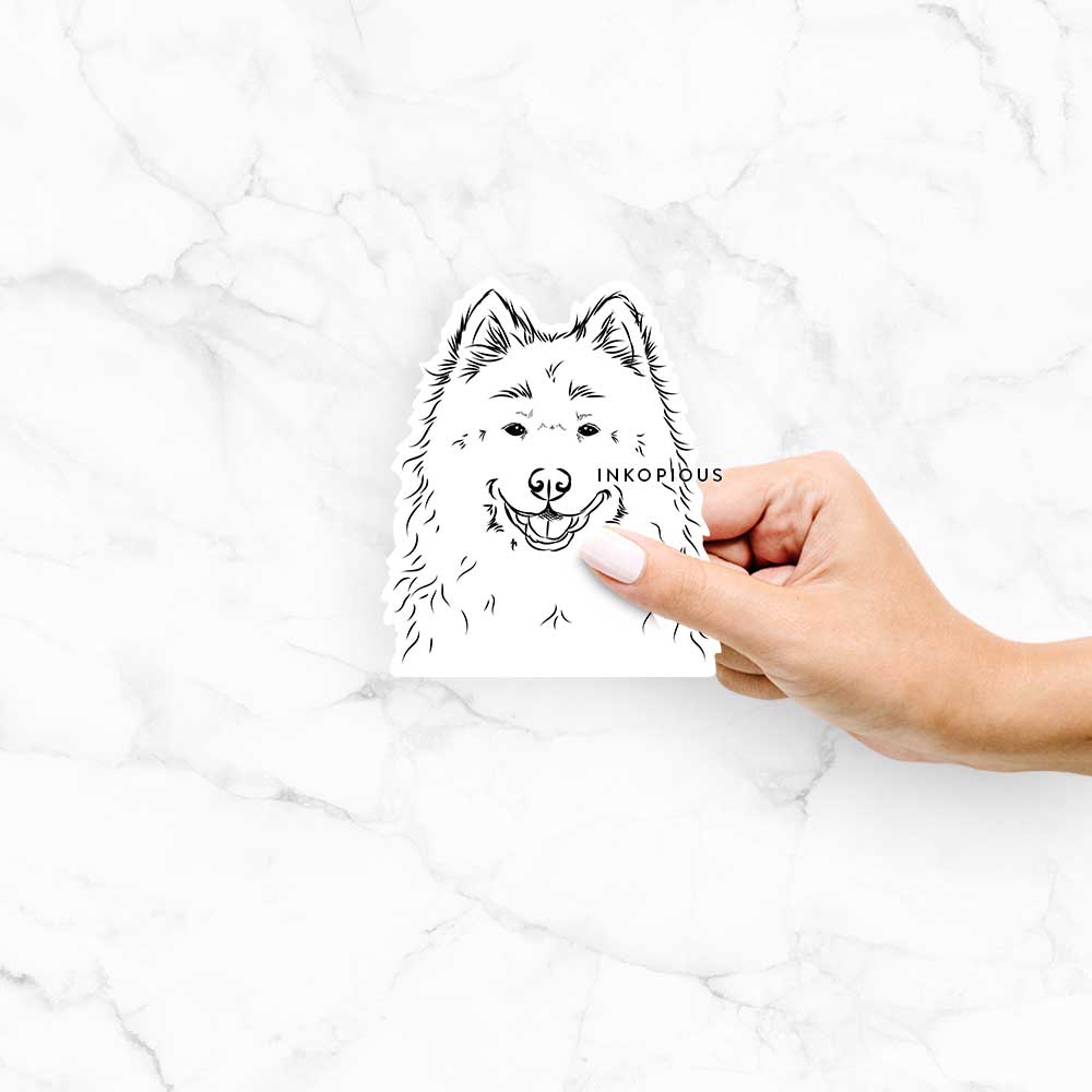 Hand-drawn sketch of Luka the Samoyed on a decal sticker