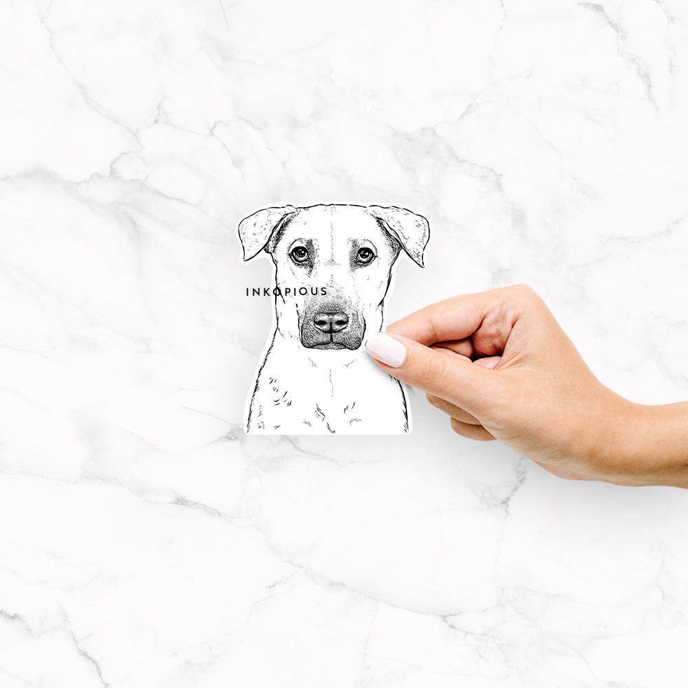 Hand-drawn sketch of Luna the Black Mouth Cur on a decal sticker