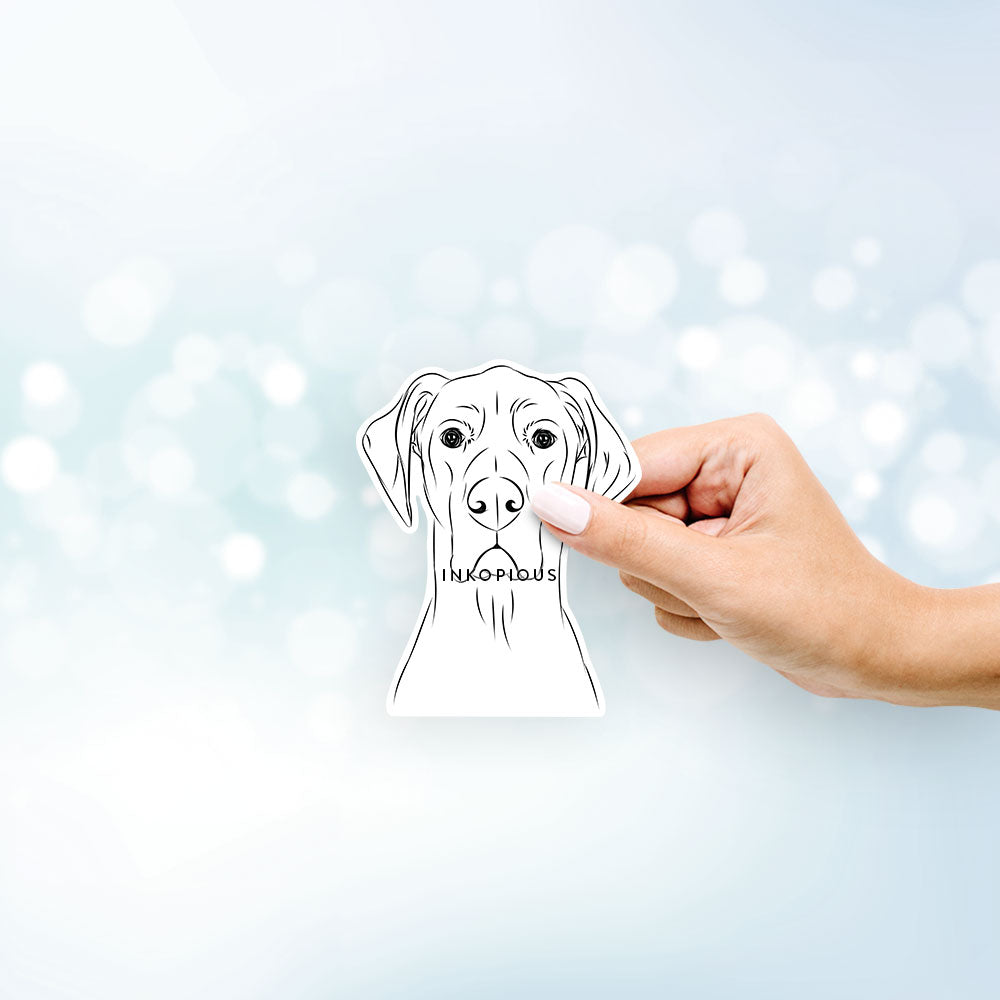 Hand-drawn sketch of Maddox the Great Dane on a decal sticker