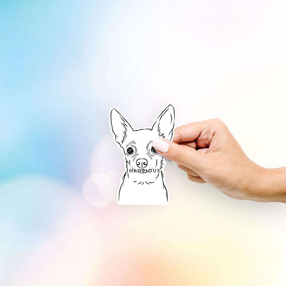 Hand-drawn sketch of Martini the Chihuahua on a decal sticker