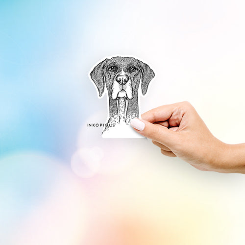 Hand-drawn sketch of Mattis the German Shorthaired Pointer on a decal sticker